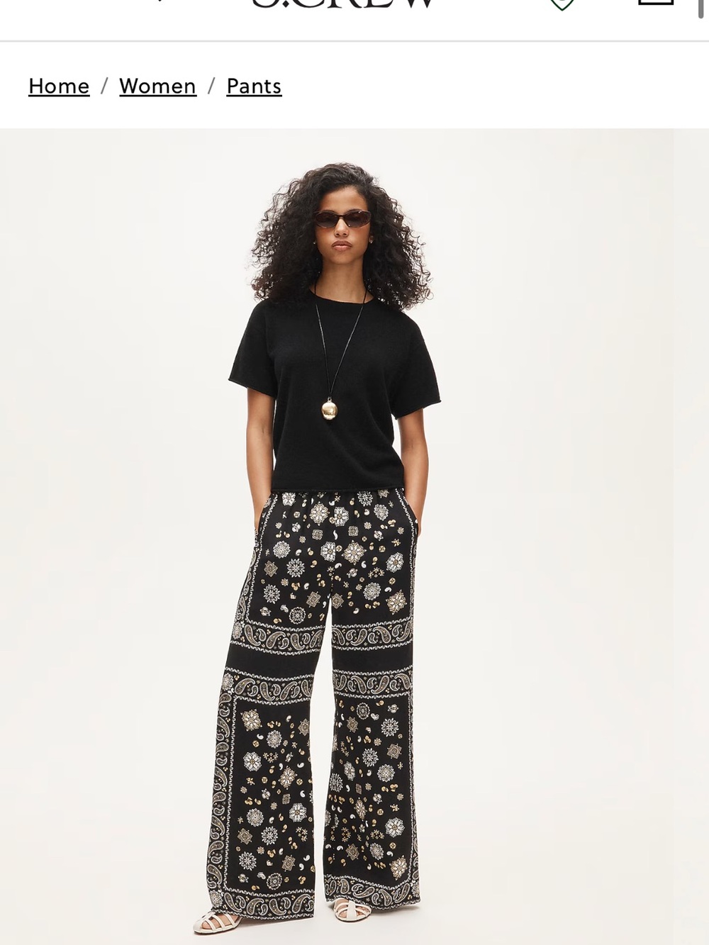 J. Crew Black Bandana-Print Wide Leg Pants